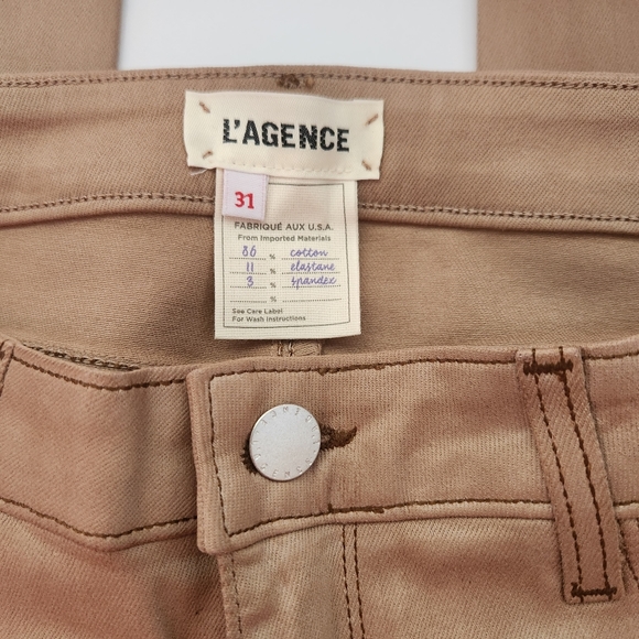 L'AGENCE Margot Skinny High-Rise Cappuccino Brown Coated Ankle Jeans Sz 31 NWOT - Picture 8 of 14